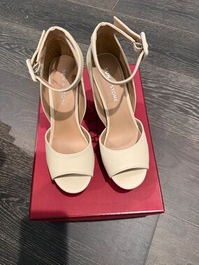 Sun + Stone Cream Open-Toe Ankle-Strap Heels